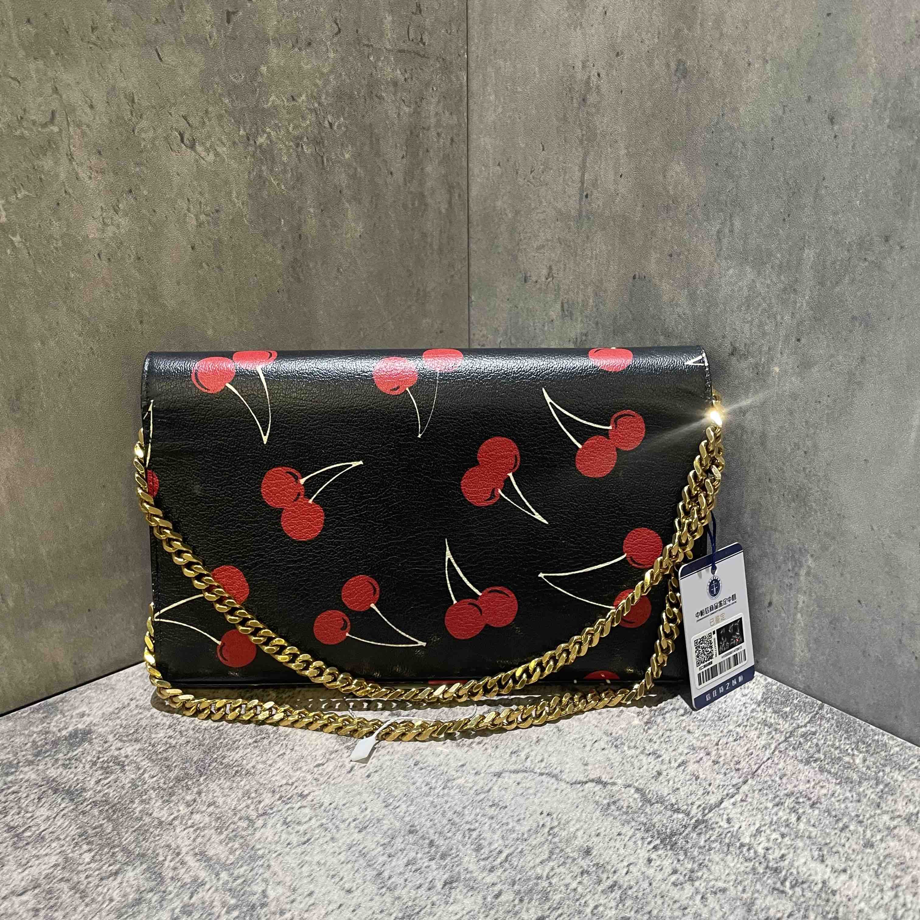 Saint Laurent Kate Black Cherry Print Leather Clutch Bag Medium