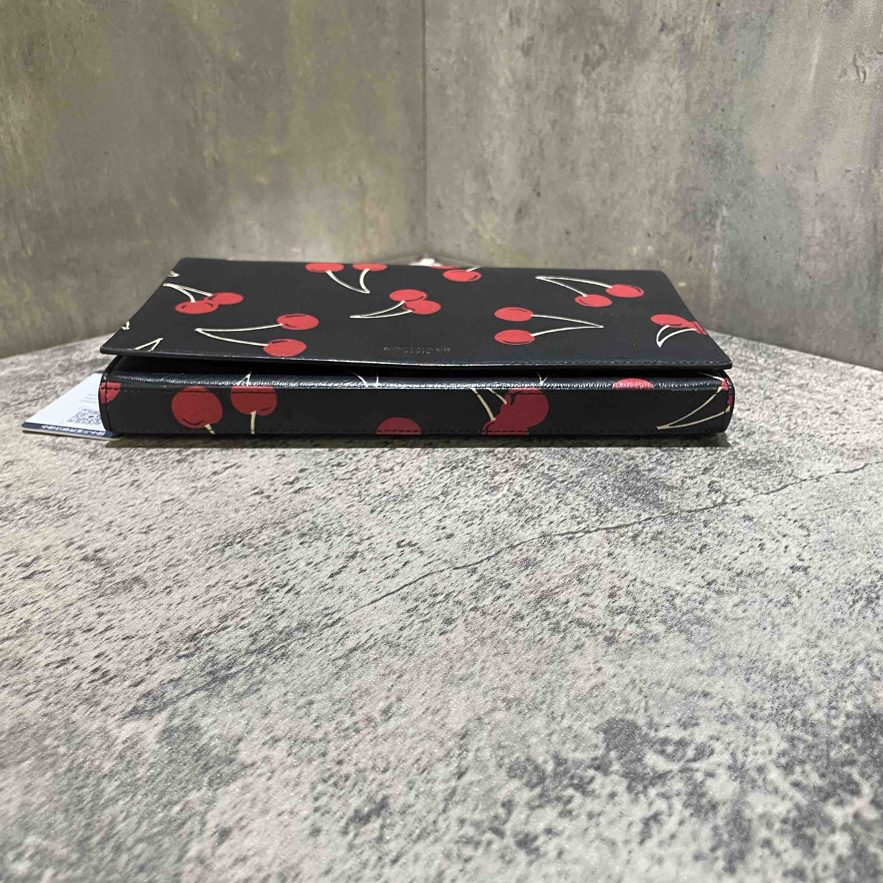 Saint Laurent Kate Black Cherry Print Leather Clutch Bag Medium