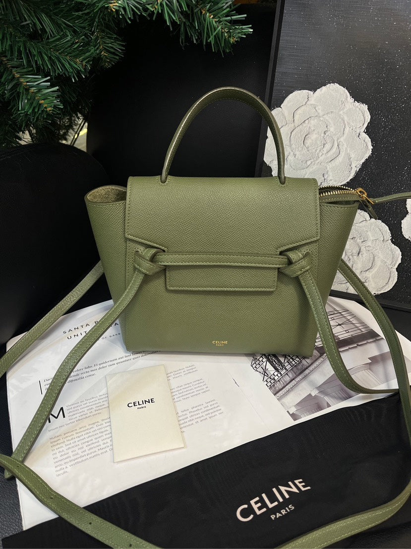 Celine Nano Belt Catsh Olive Green Crossbody Bag