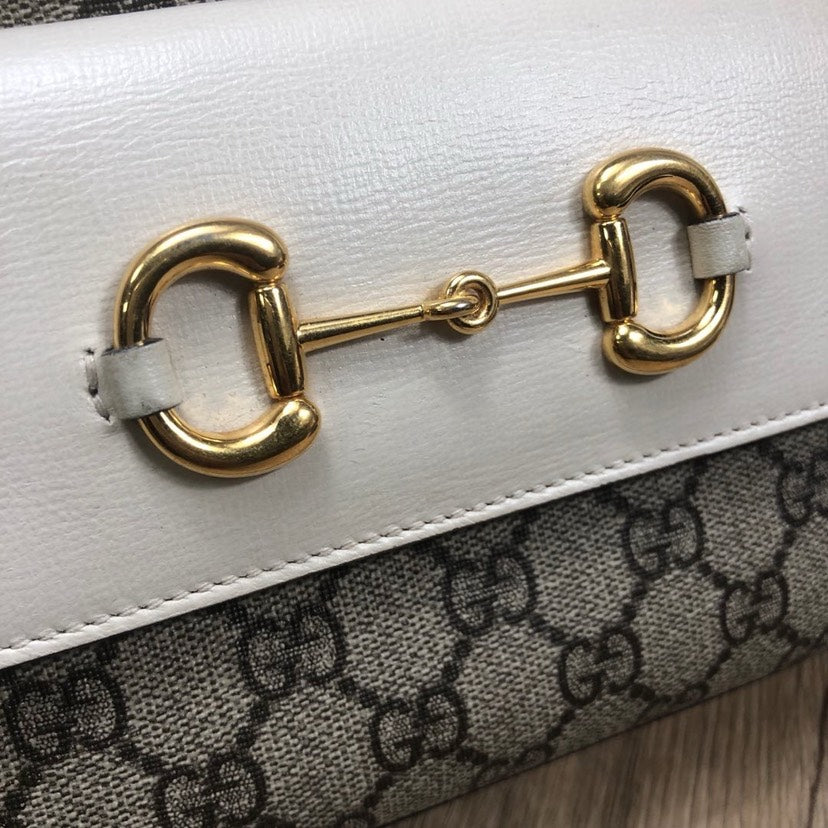 Gucci 1955 Supreme Canvas White Leather Shoulder Bag Medium
