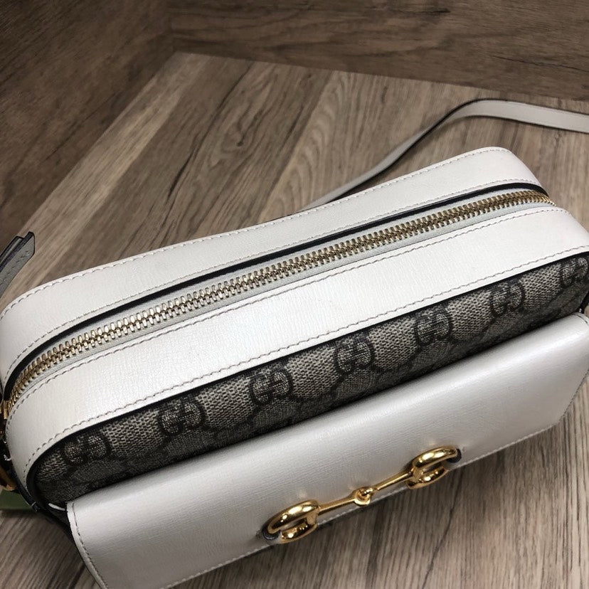Gucci 1955 Supreme Canvas White Leather Shoulder Bag Medium