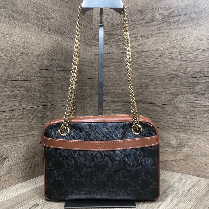 Celineline Macadam Brown Canvas Leather Shoulder Bag Medium