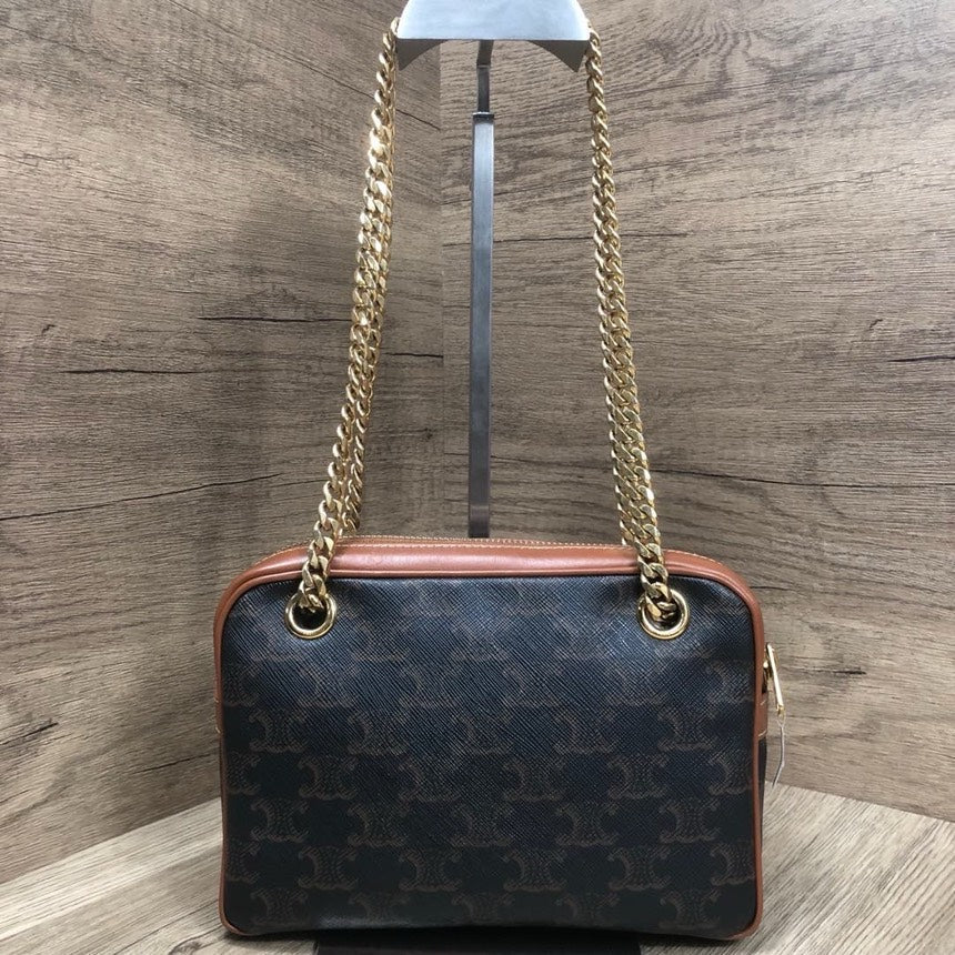 Celineline Macadam Brown Canvas Leather Shoulder Bag Medium