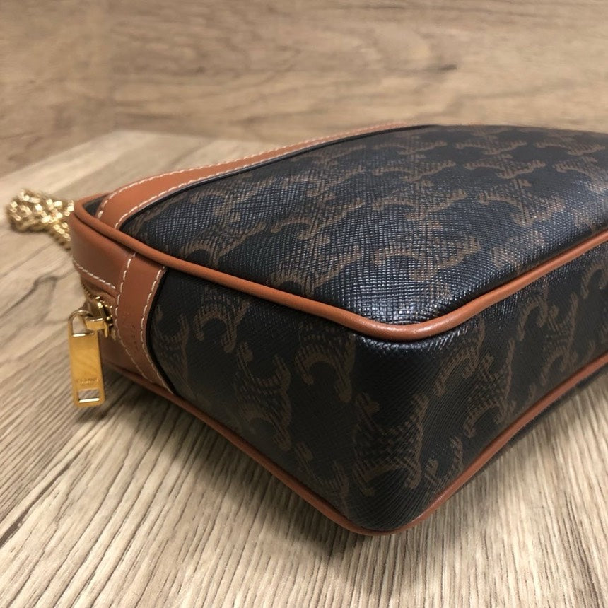 Celineline Macadam Brown Canvas Leather Shoulder Bag Medium