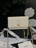Chanel White Leather Gold Ball WOC Crossbody Bag