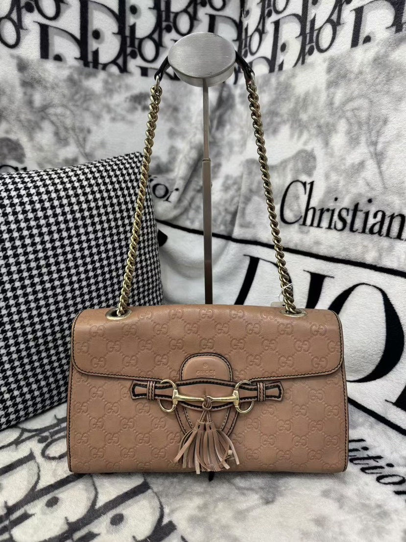 Gucci Emily Beige Leather Chain Shoulder Bag Medium
