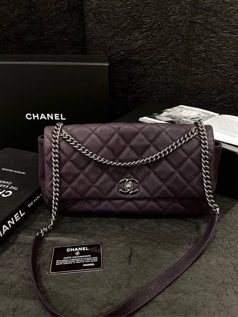 Chanel Purple Caviar SiLouis Vuittoner Buckle Airport Crossbody Bag With Card