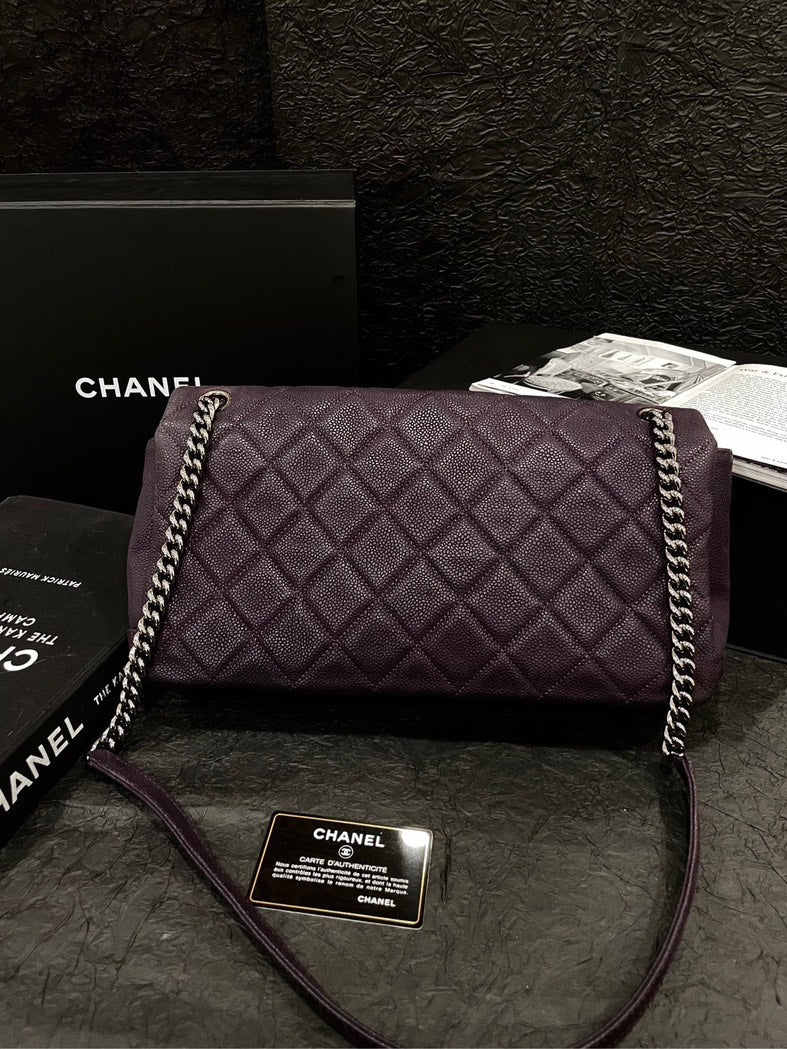 Chanel Purple Caviar SiLouis Vuittoner Buckle Airport Crossbody Bag With Card