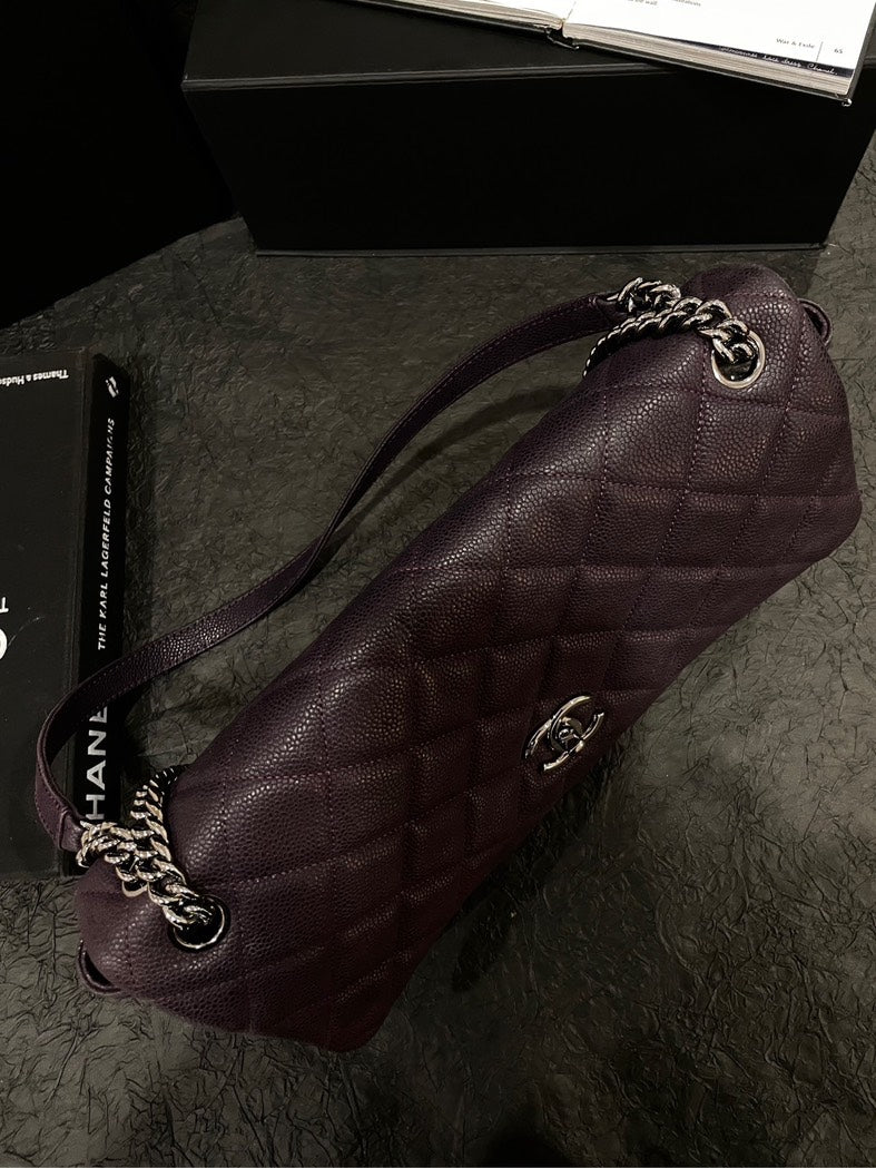 Chanel Purple Caviar SiLouis Vuittoner Buckle Airport Crossbody Bag With Card