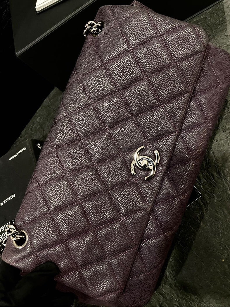 Chanel Purple Caviar SiLouis Vuittoner Buckle Airport Crossbody Bag With Card