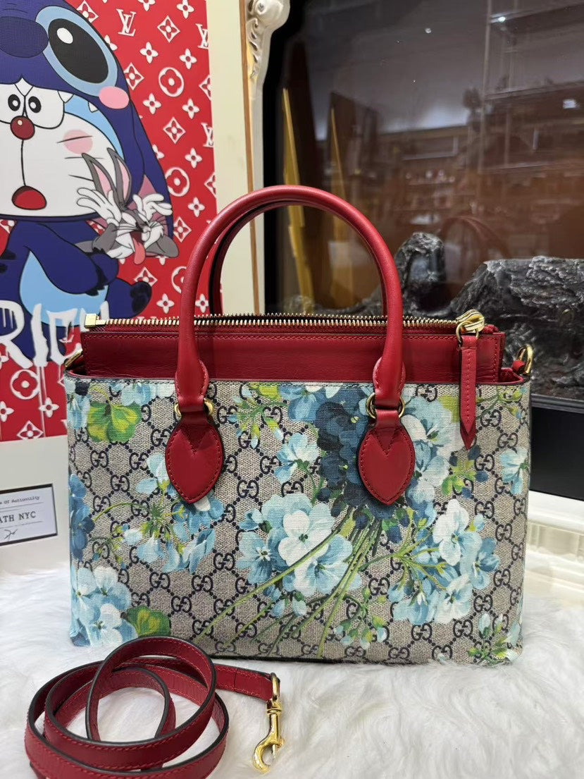 Gucci Blooms Gucci Supreme Canvas Red Leather Floral Crossbody Bag MeDiorum