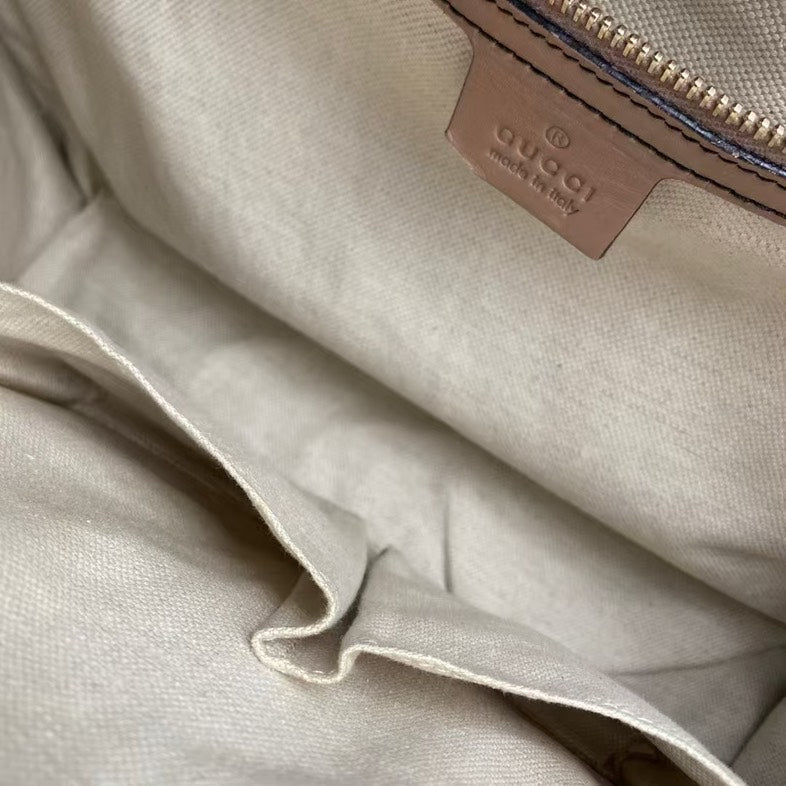 Gucci Emily Beige Brown Canvas Leather Shoulder Bag Medium