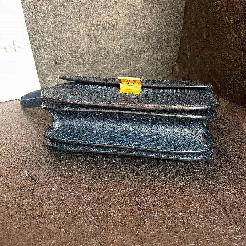 Celineline Blue Snakeskin Box Tofu Shoulder Bag