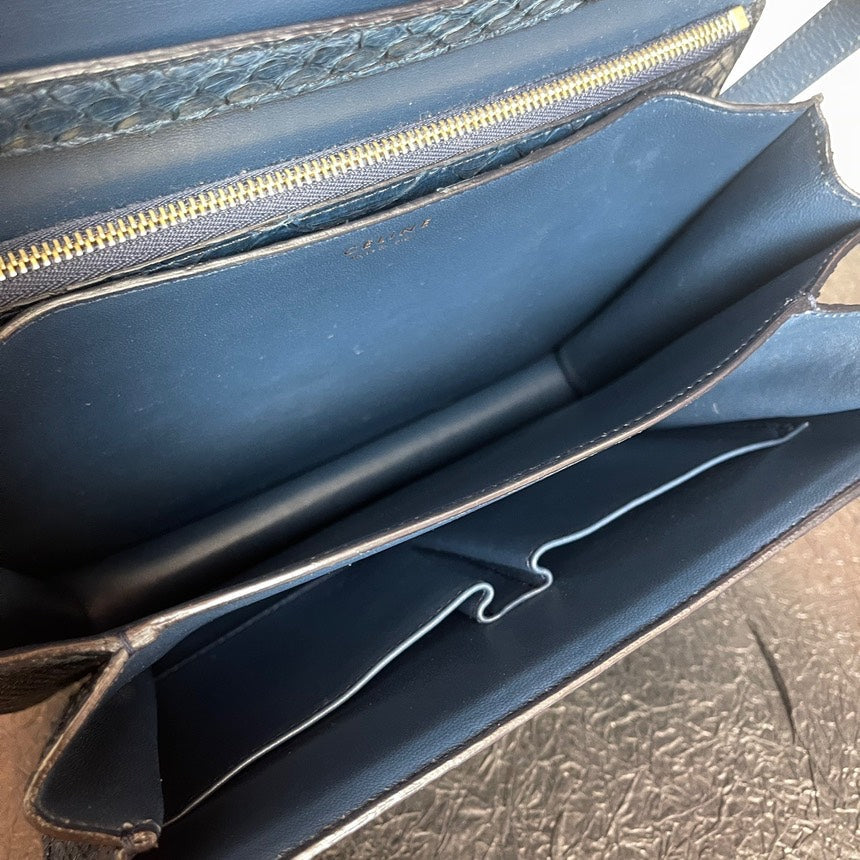 Celineline Blue Snakeskin Box Tofu Shoulder Bag