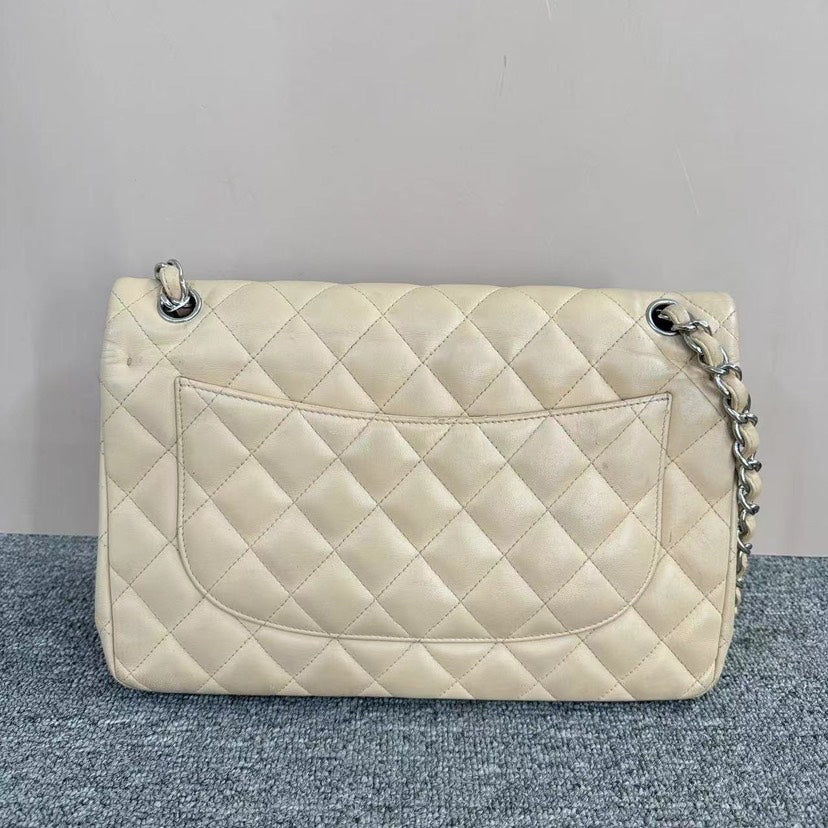 Chanel Classic Flap Beige Quilted Leather Bag Medium