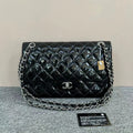 Chanel Classic Flap Black Patent Leather Quilted Bag Medium