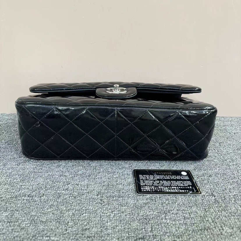 Chanel Classic Flap Black Patent Leather Quilted Bag Medium