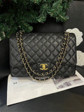 Chanel Maxi Black Gold Quilted Crossbody Bag