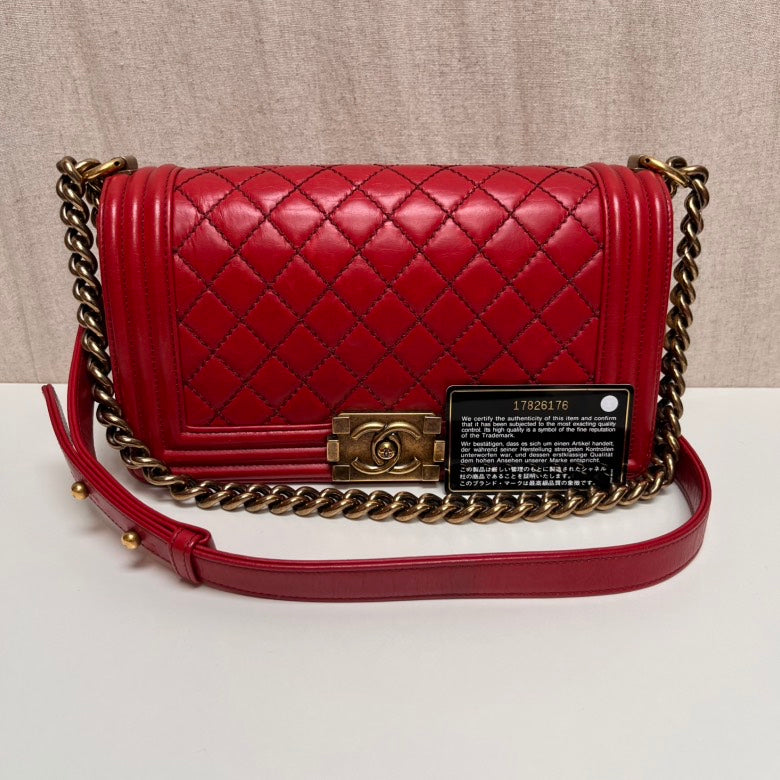 Chanel Leboy Red Leather Quilted Shoulder Bag Medium
