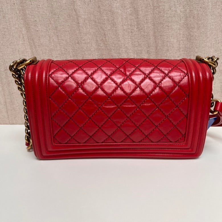 Chanel Leboy Red Leather Quilted Shoulder Bag Medium