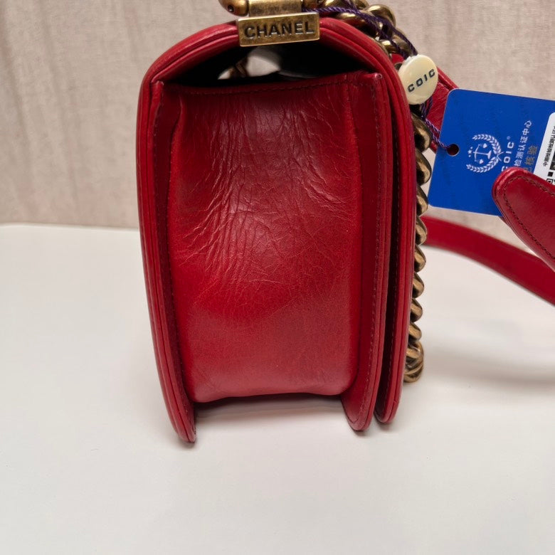 Chanel Leboy Red Leather Quilted Shoulder Bag Medium