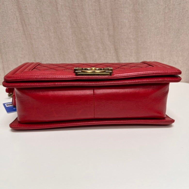 Chanel Leboy Red Leather Quilted Shoulder Bag Medium