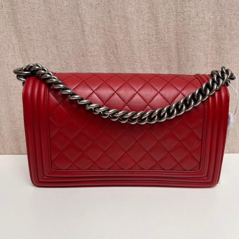 Chanel Le Boy Red Quilted Leather Shoulder Bag Medium