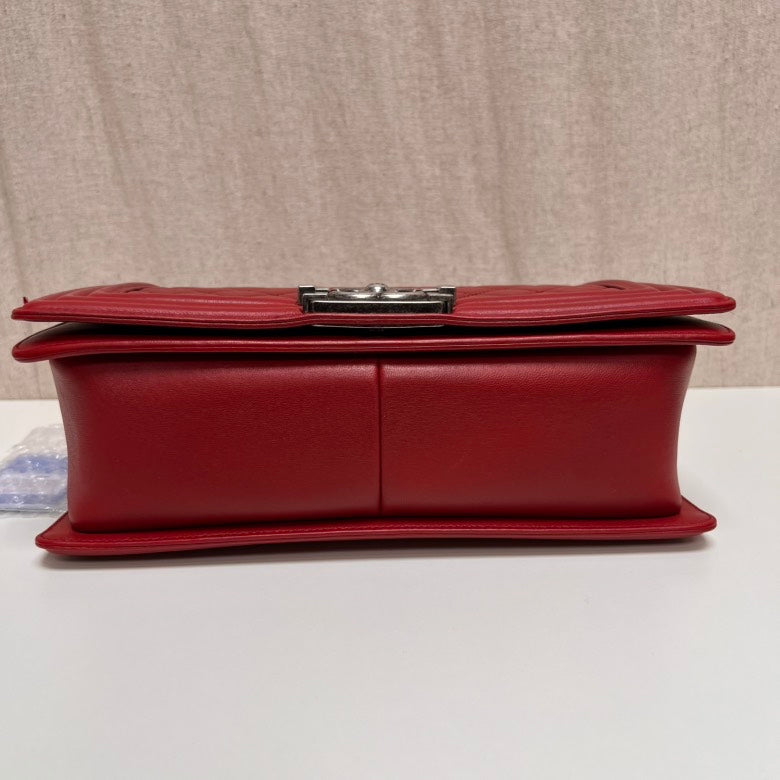 Chanel Le Boy Red Quilted Leather Shoulder Bag Medium
