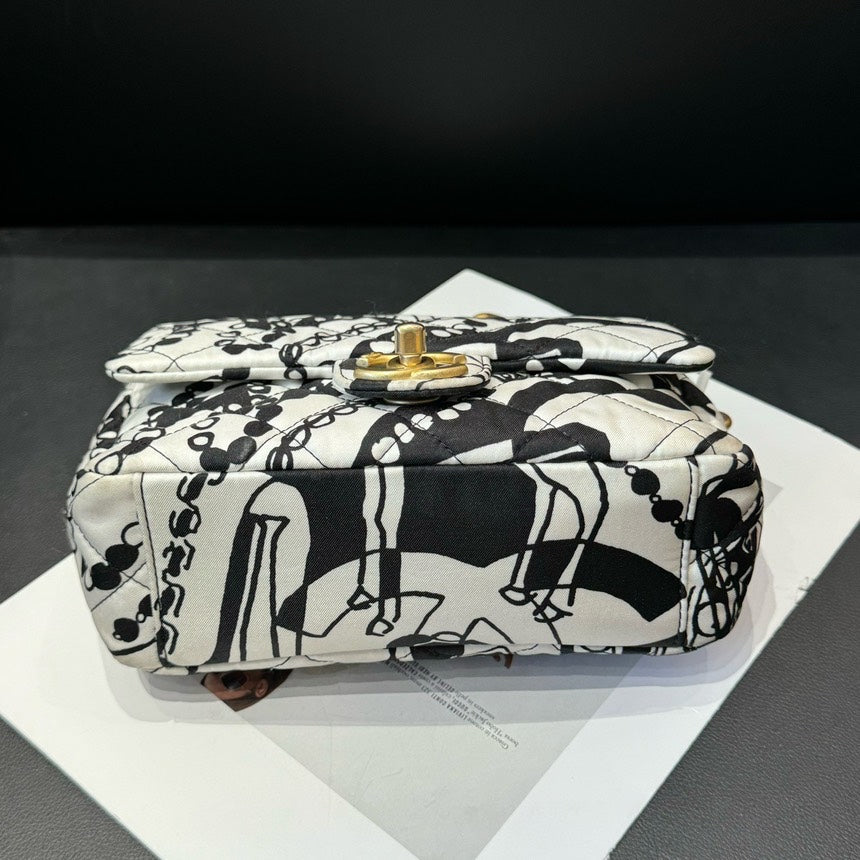 Chanel CF Grafti Black White Canvas Chain Crossbody Bag Mini