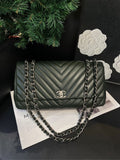 Chanel Dark Green CF V-Pattern Leather Crossbody Bag MeDiorum