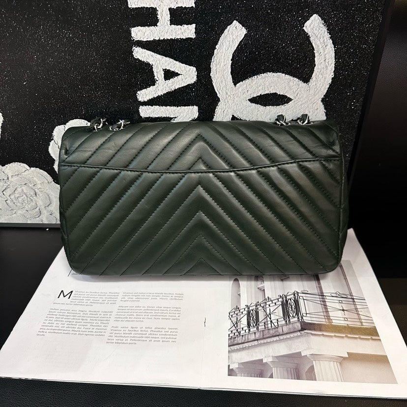 Chanel Dark Green CF V-Pattern Leather Crossbody Bag MeDiorum