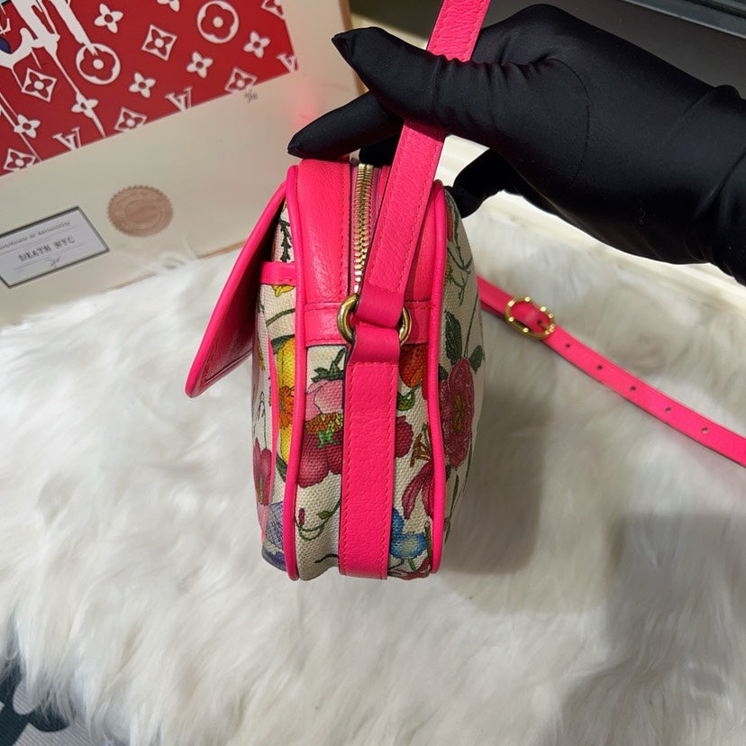 Gucci Floral Canvas Pink Leather Crossbody Bag MeDiorum