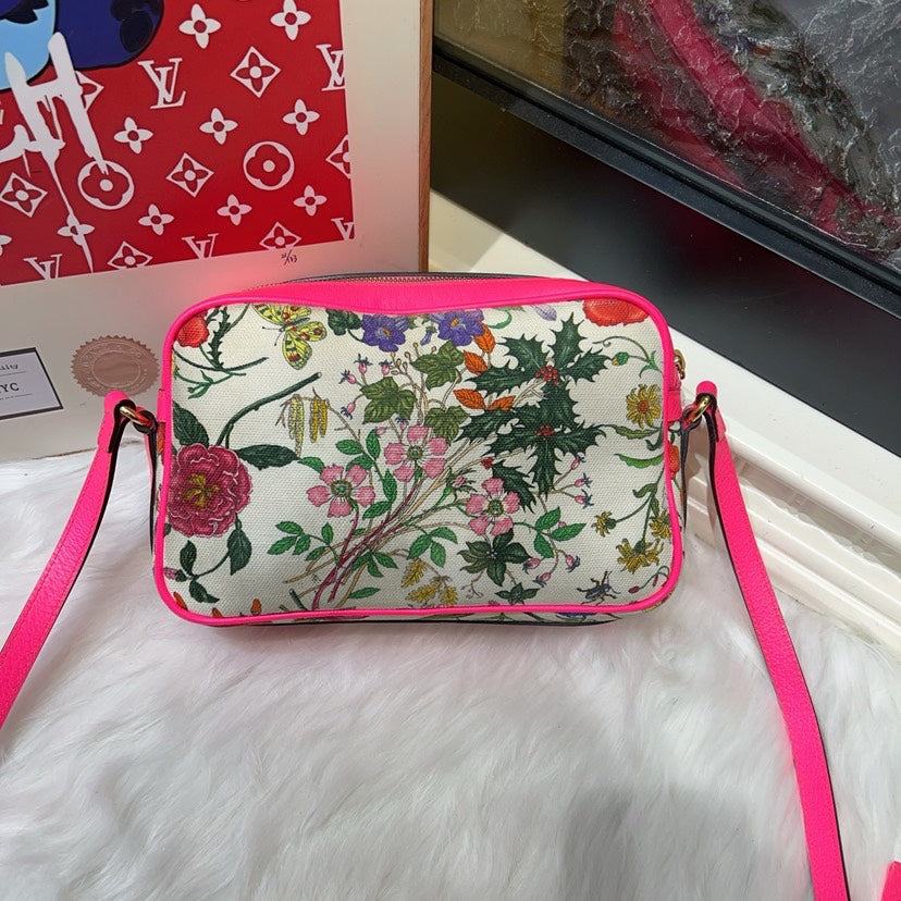 Gucci Floral Canvas Pink Leather Crossbody Bag MeDiorum