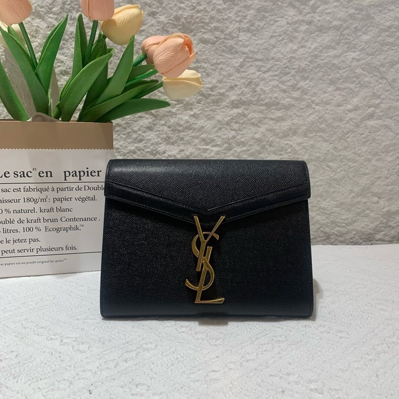 Saint Laurent Black Leather Envelope Clutch Bag
