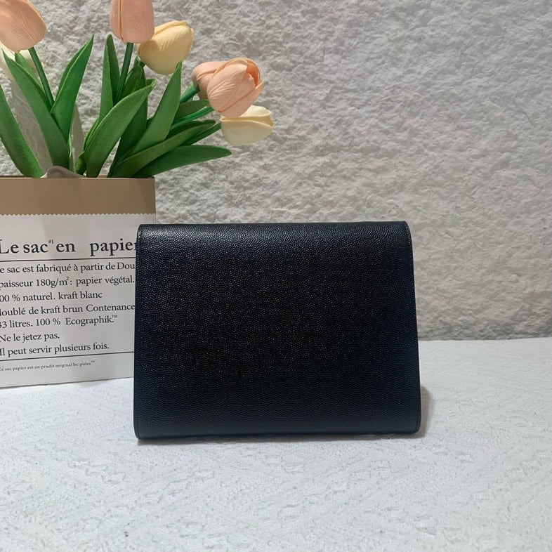 Saint Laurent Black Leather Envelope Clutch Bag