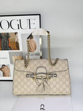 Gucci Emily GG Beige Leather Chain Shoulder Bag Medium