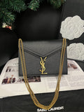 Saint Laurent Cassandra Black Gold Leather Crossbody Bag Small