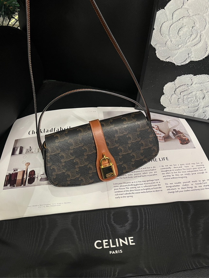 Celineline Old Flower Arc De Triomphe Lock Brown Shoulder Bag Medium