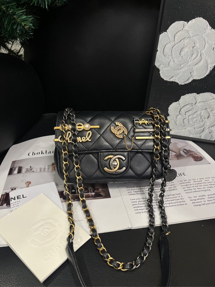 Chanel 22C Black Gold Badge Crossbody Bag MeDiorum