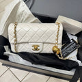 Chanel Classic White Quilted Leather Chain Shoulder Bag Medium
