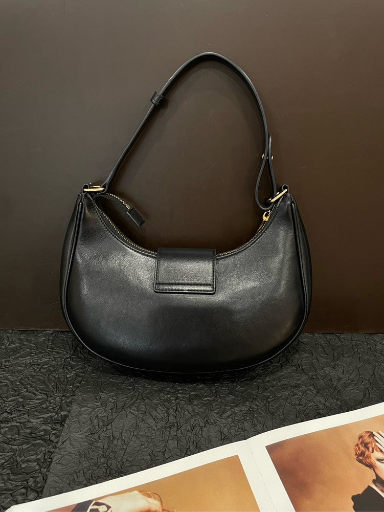 Celineline Triomphe Ave Black Leather Hobo Shoulder Bag Medium