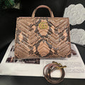 Gucci Snake Skin Tote Shoulder Bag Brown Medium