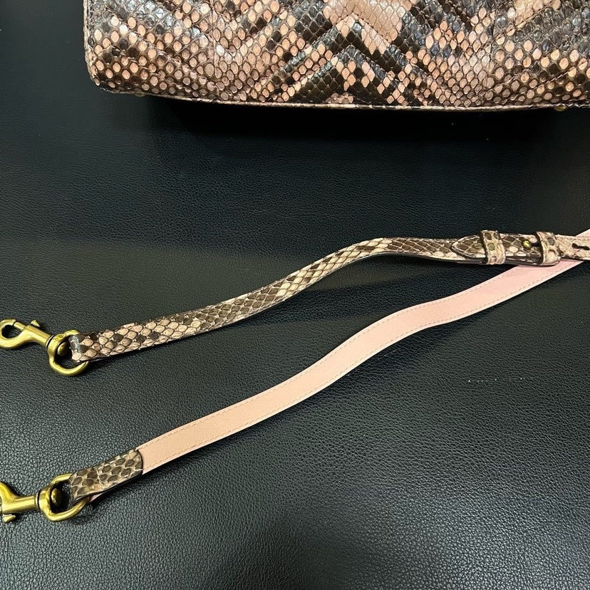 Gucci Snake Skin Tote Shoulder Bag Brown Medium
