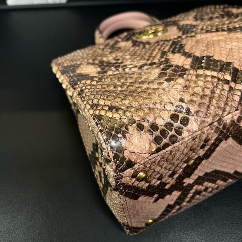 Gucci Snake Skin Tote Shoulder Bag Brown Medium