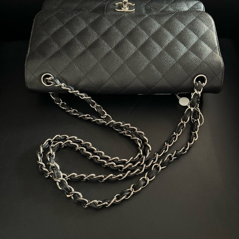 Chanel CF Jumbo Caviar Black Quilted Leather Shoulder Bag 30x21x9cm