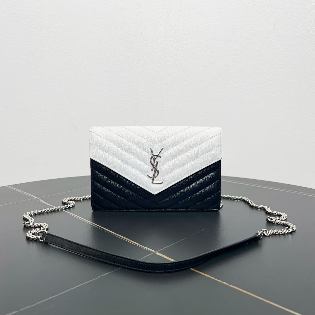 Saint Laurent Monogram Chevron Black White Shoulder Bag