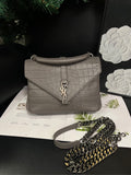 Saint Laurent Postman Crossbody Bag CrocoDiorle Embossed Elephant Gray