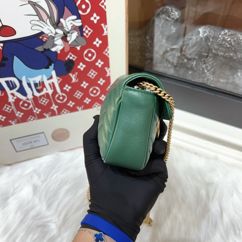 Gucci Mini Marmont Green Shoulder Bag with Dust Bag and Box