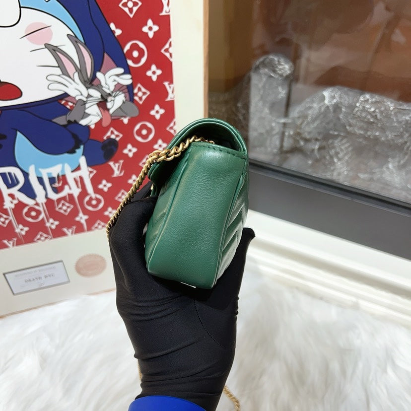 Gucci Mini Marmont Green Shoulder Bag with Dust Bag and Box