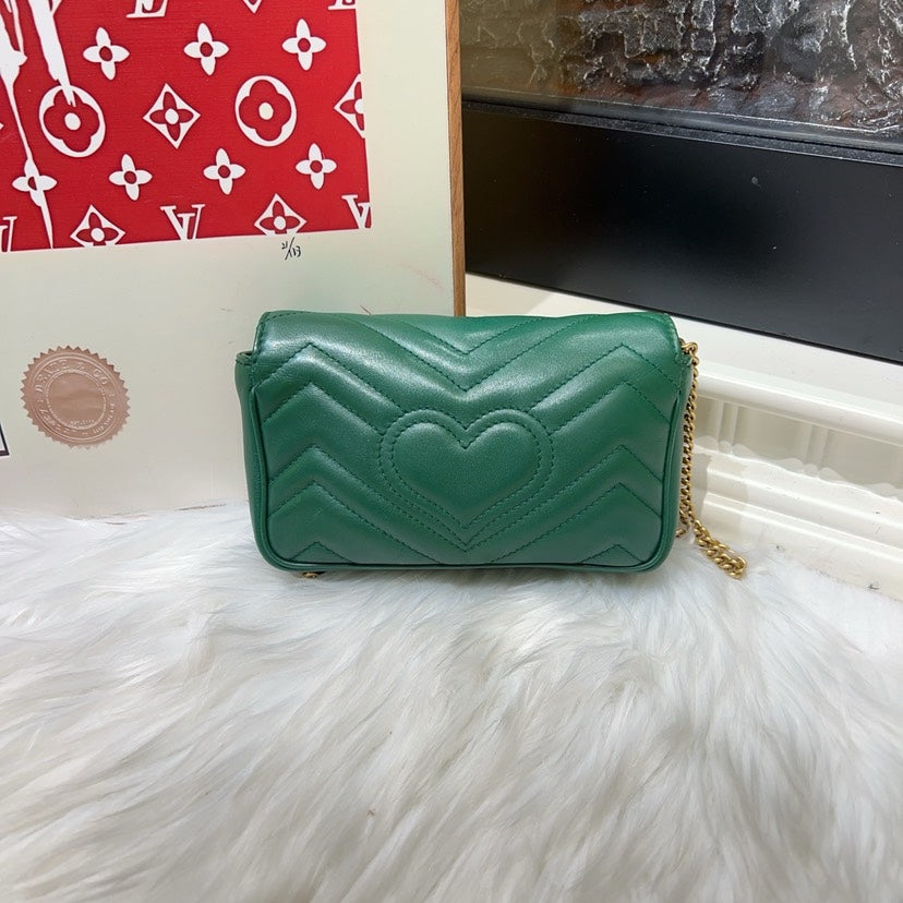 Gucci Mini Marmont Green Shoulder Bag with Dust Bag and Box